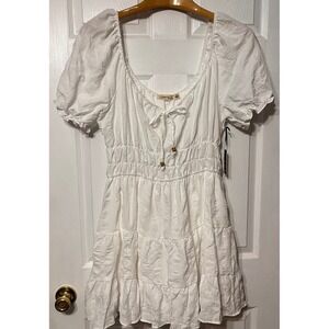 Liberty Love NWT White Textured Scoop Neck Lined Mini Dress Puff Sleeve XL